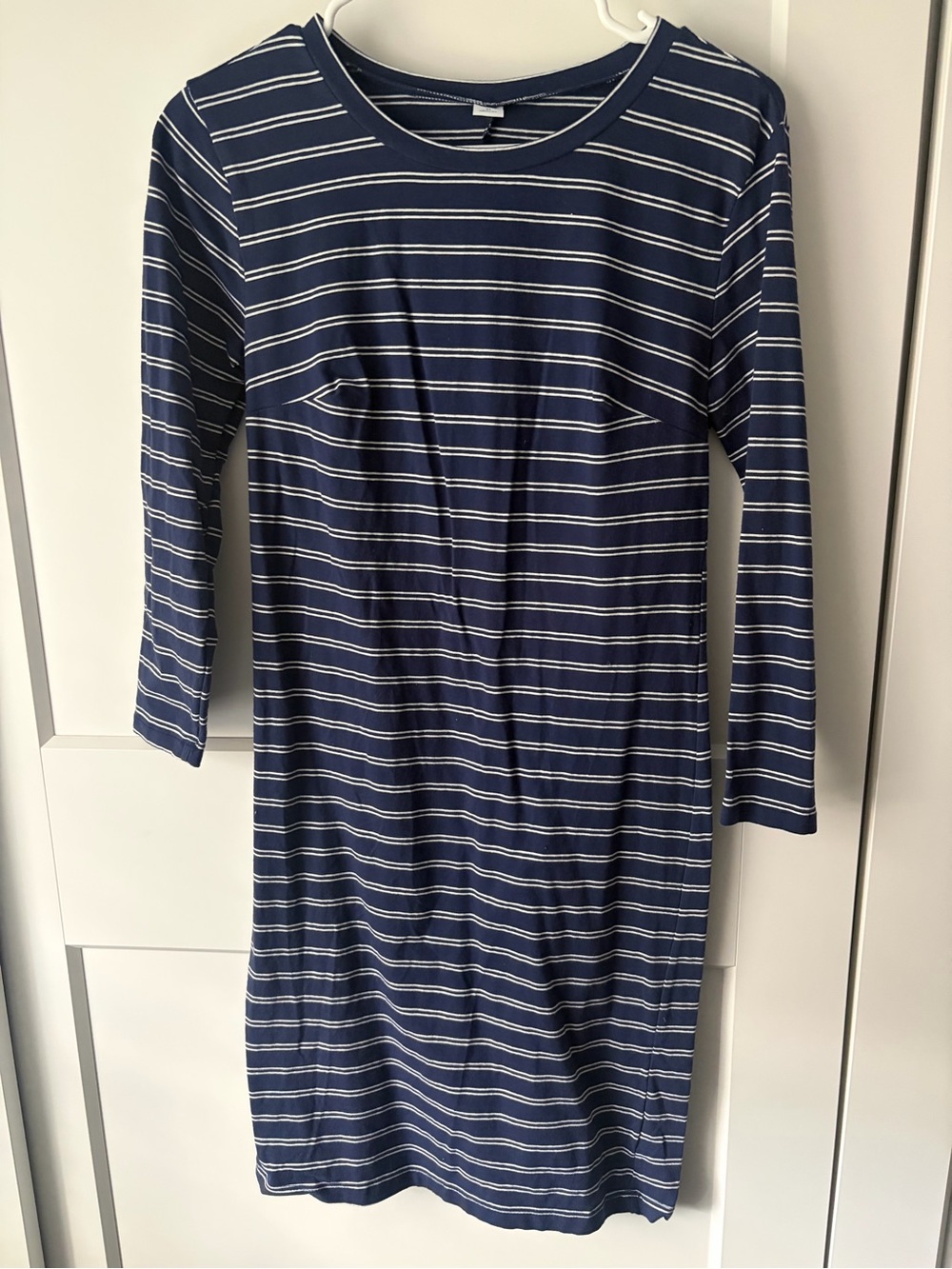 Old Navy Navy and White Striped Long Sleeve Shift Dress